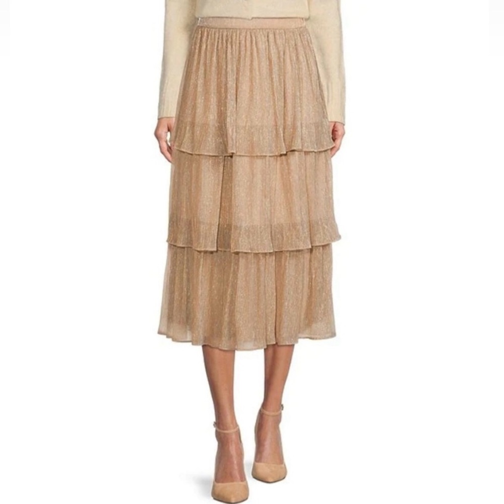 Gold Tiered Midi Skirt